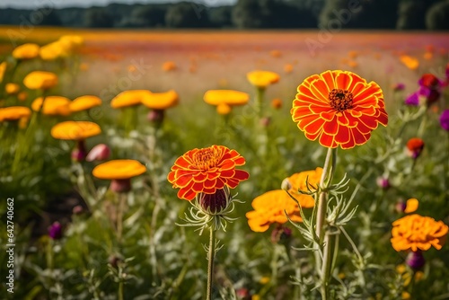 closeup of  marigold flower  flowers field background  fresh flower photo  beautiful floral image