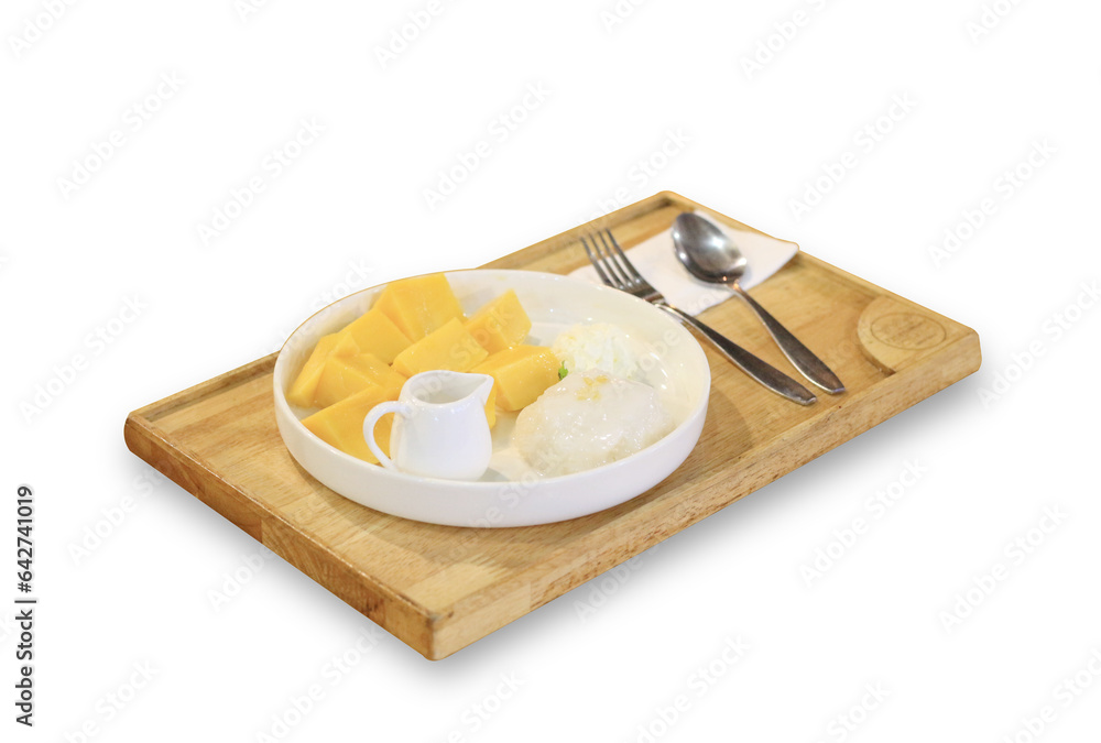 Mango Sticky Rice isolated on white background, this has clipping path. Mango Sticky Rice isolated on white background, this has clipping path.