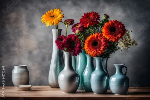 set of flower vase, against studio background © Farhana