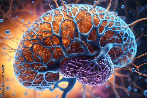 3d Image of the connections between neurons in the human brain. Generative AI