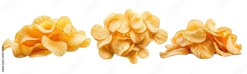 Set of potato chips illustration isolated on white transparent background, PNG , Generative AI Set of potato chips illustration isolated on white transparent background, PNG , Generative AI