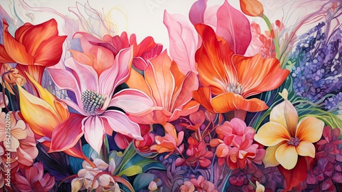 colorful flowers image with flowers watercolor wallpapers, in the style of dark turquoise and light amber, swirling vortexes, i can't believe how beautiful this is, airbrush art