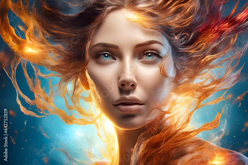 Portrait of a female emitting an explosion vital of energy. Generative Ai
