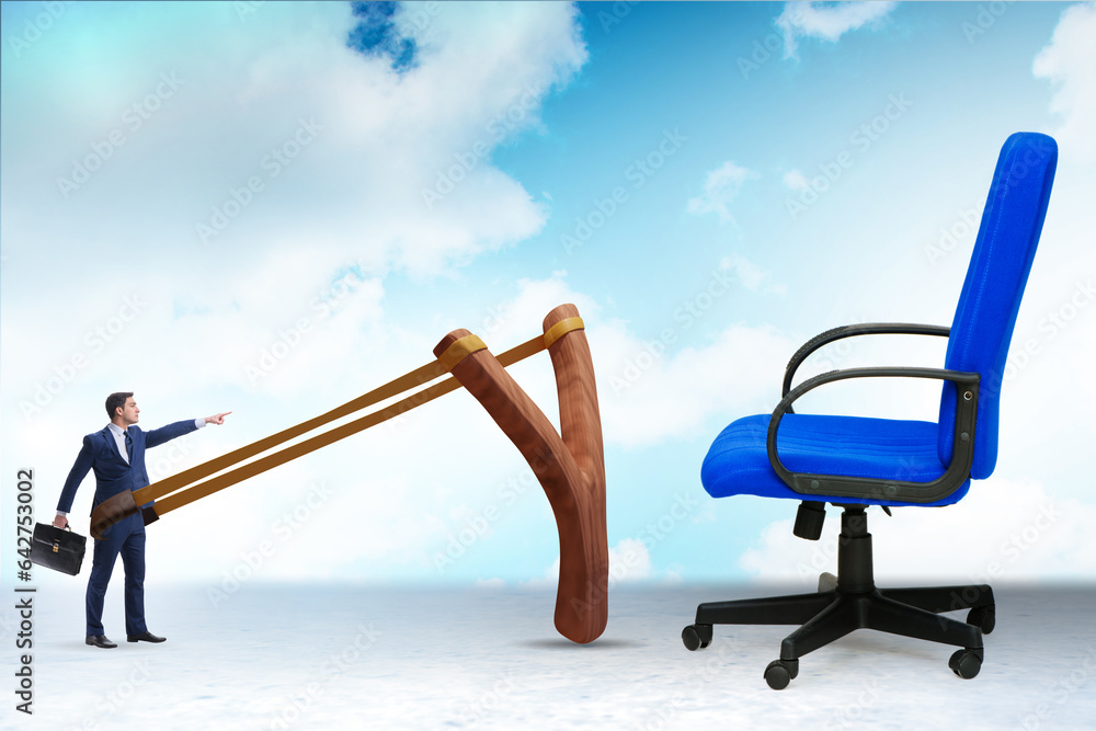 Career concept with businessman launched from slingshot Career concept with businessman launched from slingshot