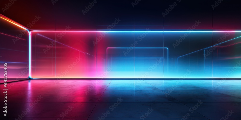 Neon abstract basement room for your background. AI Generation 