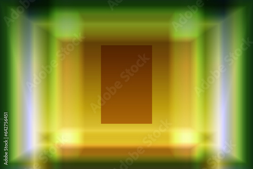 Green light background vector illustration, green podium with line neon light on green room, blurry style showroom on light shine. Vector illustration