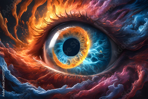Macro close-up of an eye with spiritual cosmic energy. Generative Ai
