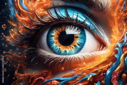 Macro close-up of an eye with spiritual cosmic energy. Generative Ai 
