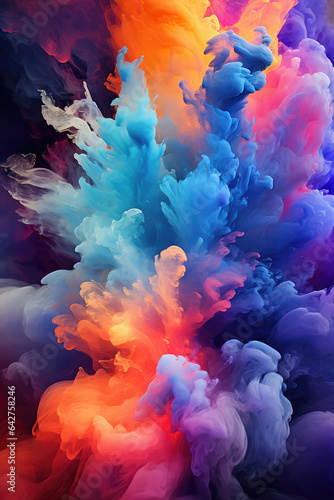 abstract colorful ink or smoke wave in water on dark background. created with generative ai technology. created by generative AI technology.