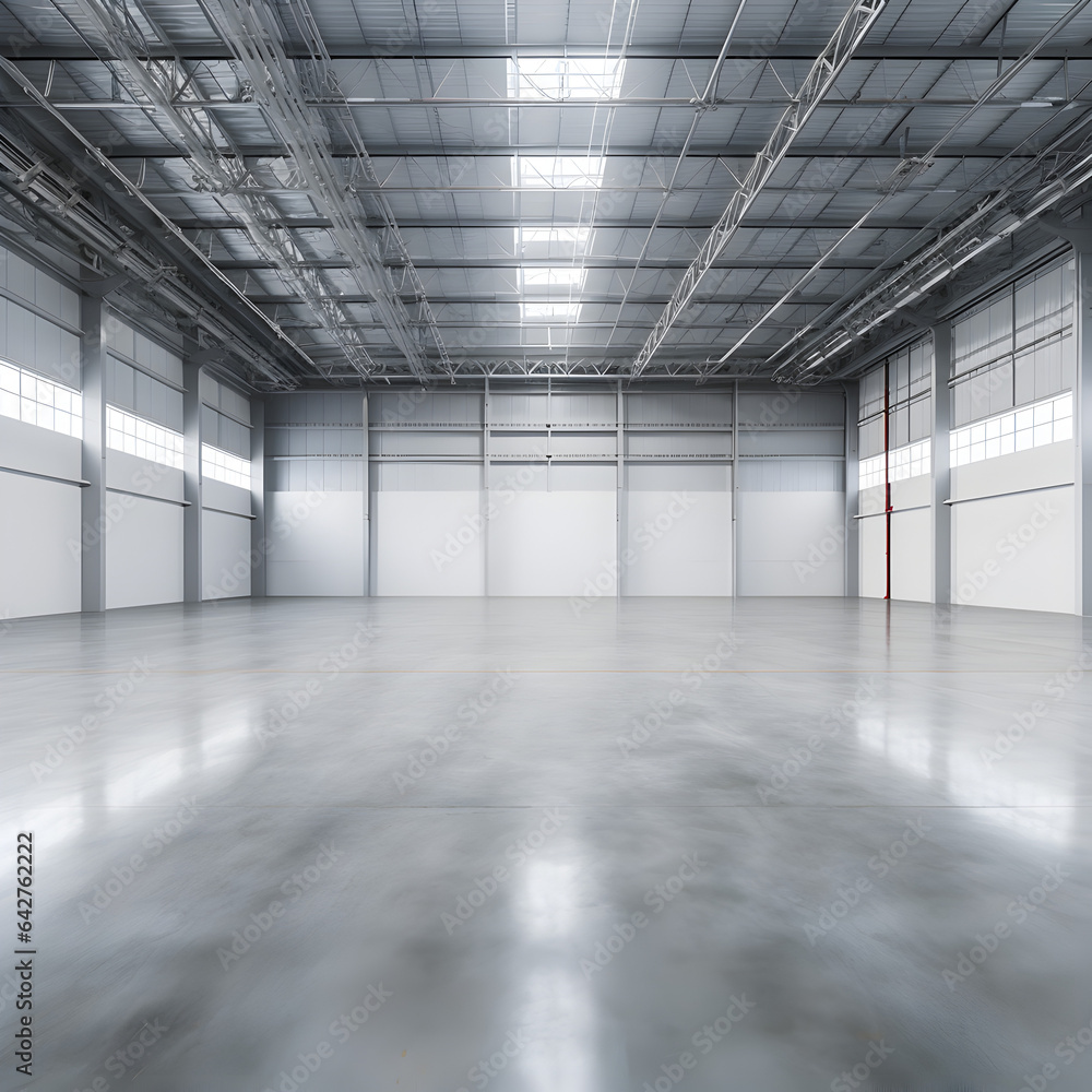 An empty warehouse or airplane hangar. Generative ai. 