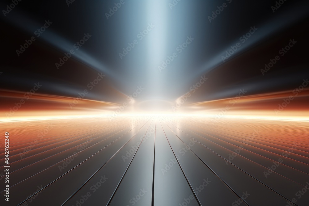 Empty cyberspace room and smooth floor with interesting light glare Background. interior advertising. Generative AI. Empty cyberspace room and smooth floor with interesting light glare Background. interior advertising. Generative AI.