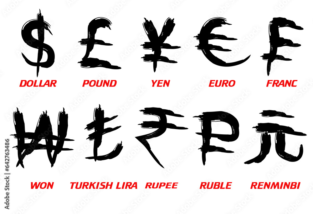 grunge currency icon, grunge Most used currency symbols. currency