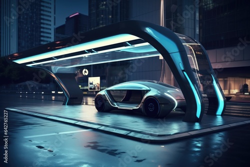 Electric car's charging cable connecting to a charging station. Generative ai