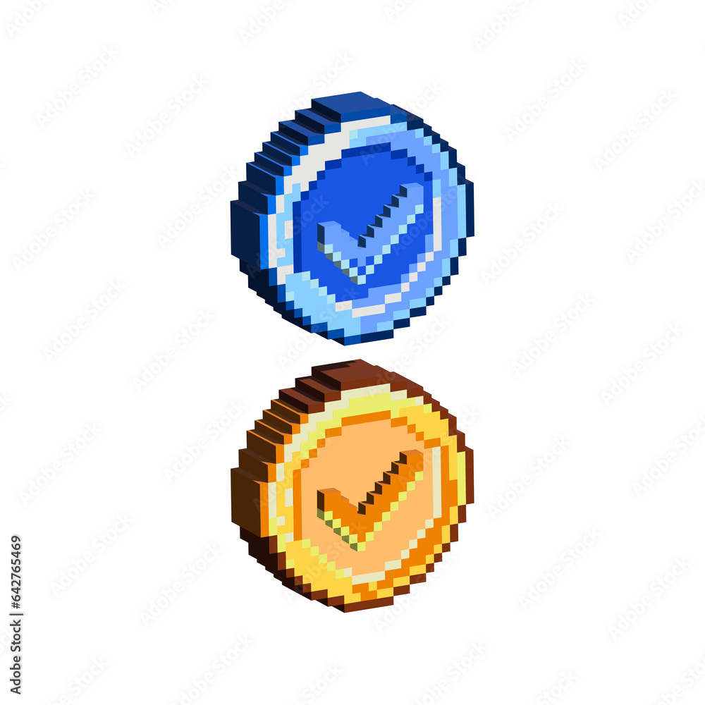 Pixel art 3d sets of checklist coin for items asset.blue,and gold coin on pixelated style.8bits perfect for game asset or design asset element for your game design asset.PNG Pixel art 3d sets of checklist coin for items asset.blue,and gold coin on pixelated style.8bits perfect for game asset or design asset element for your game design asset.PNG