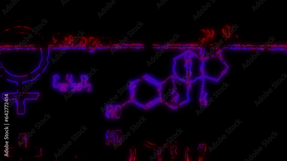 Cyberpunk style formula. Red and blue borders on the chemical formula and the inscription Estrogen. Cyberpunk style formula. Red and blue borders on the chemical formula and the inscription Estrogen.