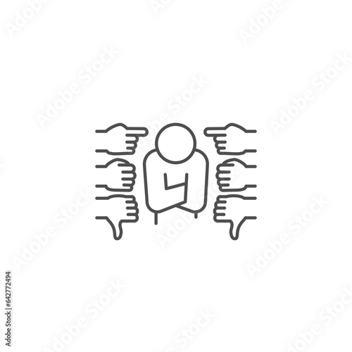 bullying icon, bully persecution, harassment and hate attack, social blame, accuse victim, thin line symbol on white background - editable stroke vector illustration	