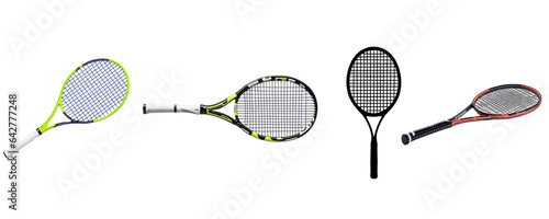 tennis racket png, set of tennis racket and ball isolated on transparent background photo