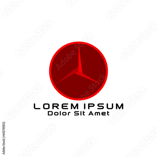 Creative, simple Red Circle Three Needle Compass logo template in flat design monogram illustration
