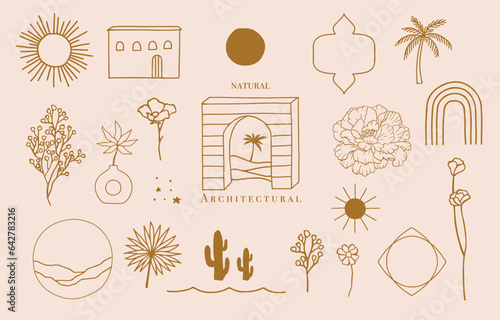 Collection of line design object with nauture,door,,building.Editable vector illustration for social media,icon