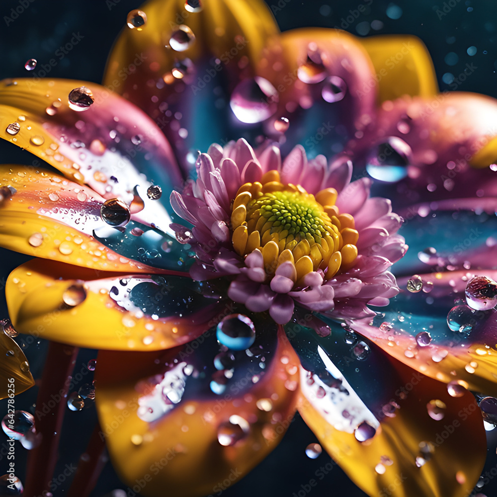 Close up of a flower with water droplets