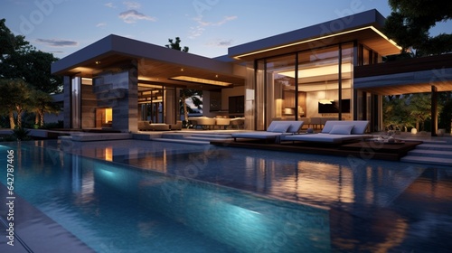 A modern outdoor escape featuring a refreshing pool. Contemporary residence © DESIRED_PIC