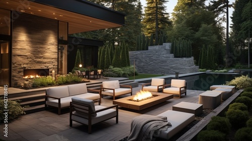 A sleek patio retreat in a modern outdoor setting. Contemporary home