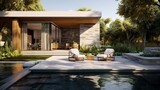 A trendy outdoor setting with a beautiful pool. Contemporary abode