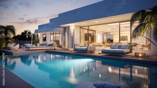 A stylish poolside escape with a sparkling pool. Stylish abode