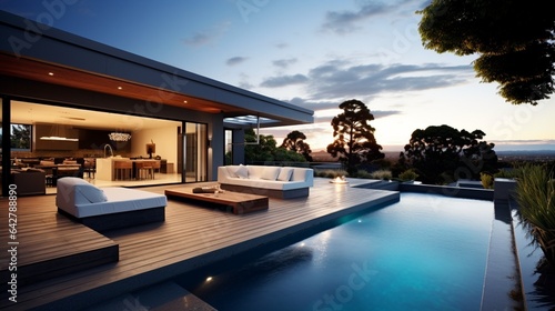 A trendy outdoor setting with a beautiful pool. Contemporary abode © DESIRED_PIC