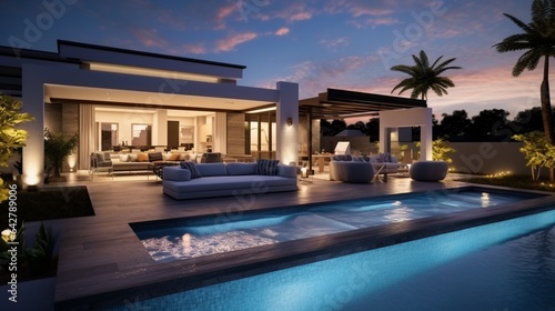 A trendy pool area with an inviting swimming pool. Contemporary abode © DESIRED_PIC