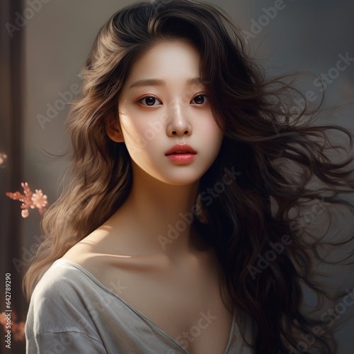 Oriental appearance image, cosmetics commercial image, K-pop artist, beautiful appearance, Korean, young person, Asian model, generative ai