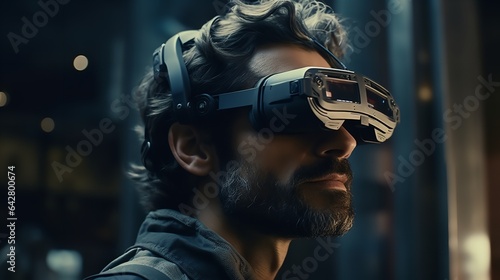 A  man sporting VR or AR glasses. Generative Ai.