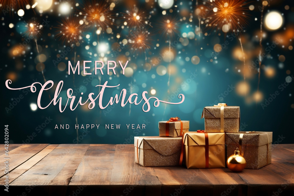 Merry Christmas and Happy New Year wishes with Christmas decorations ...