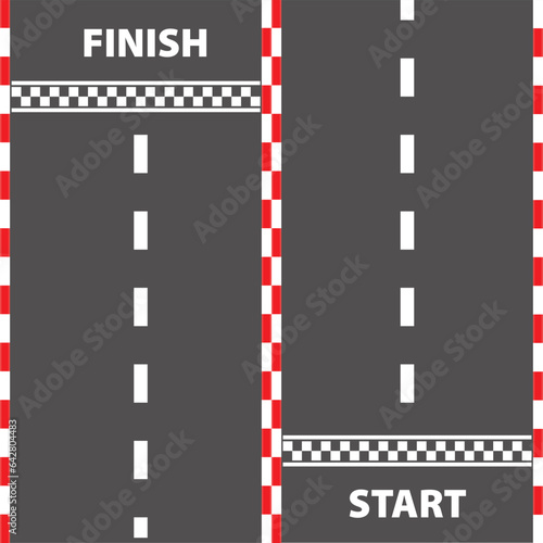Race track with start and finish line. Car or karting road racing background. top view.