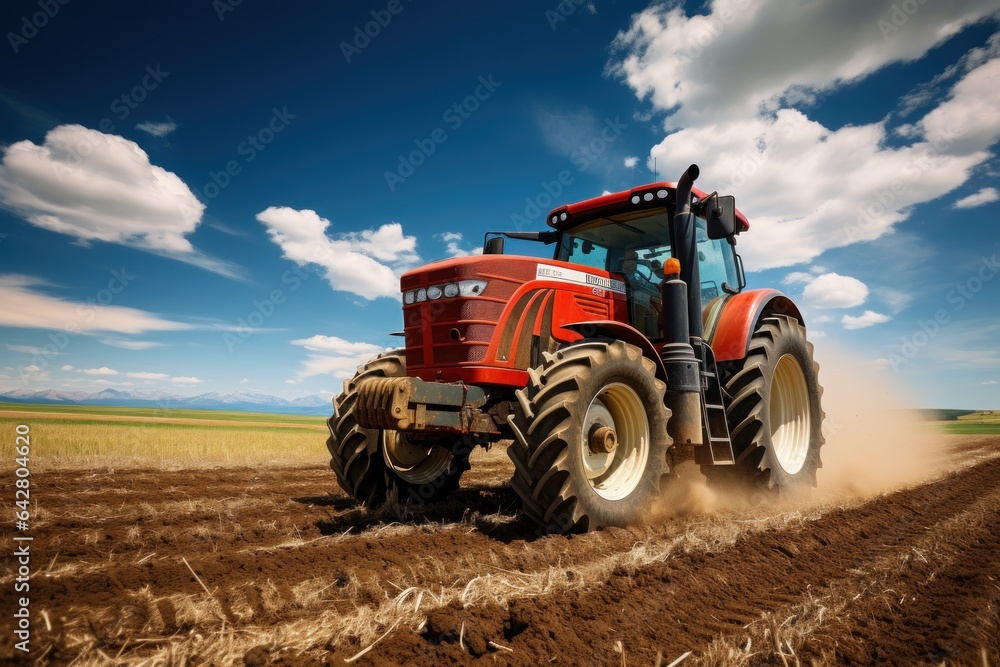 The tractor drills grain at the field. agricultural activities The tractor drills grain at the field. agricultural activities