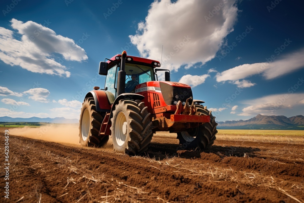 The tractor drills grain at the field. agricultural activities The tractor drills grain at the field. agricultural activities