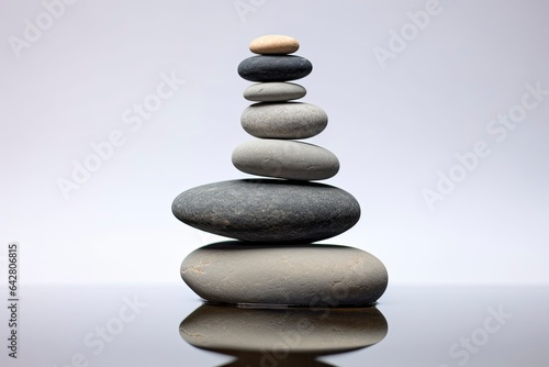 A balanced zen stack of rocks on a table created with Generative AI technology