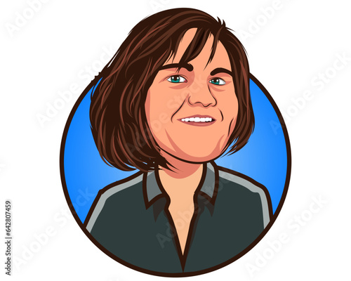 woman with a smile, lady smilling, happy women, decent lady, circled background, gradient, blue, avatar, looking, laughing, wearing suit, businesswomen, digital art, character design, 