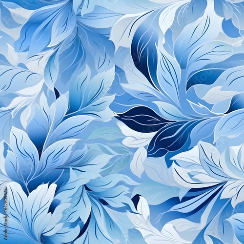 abstract blue leaves seamless pattern leaves in blue and white. Seamless abstract botanical pattern