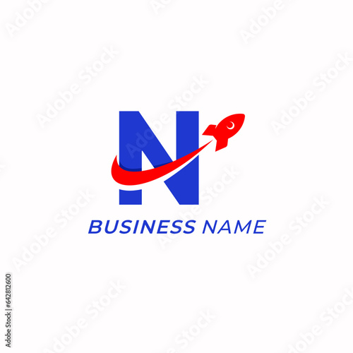 design logo creative letter N and rocket
