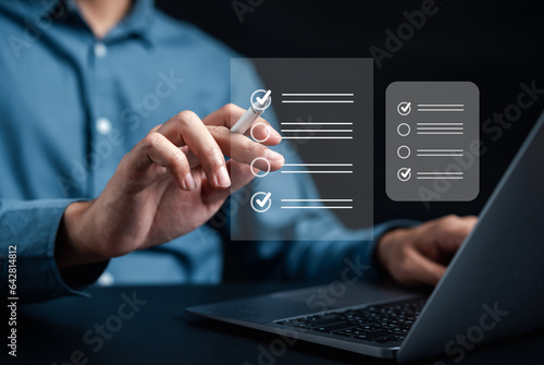 Online survey and digital form checklist by laptop computer, Document Management Checking System, online documentation database and process manage files