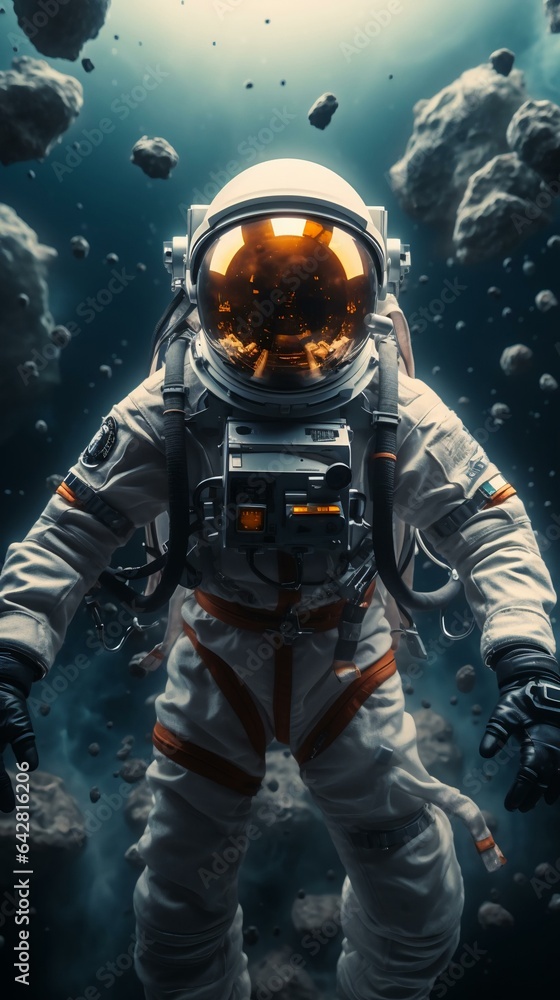 Fototapeta premium Dark astronaut suit lost in space