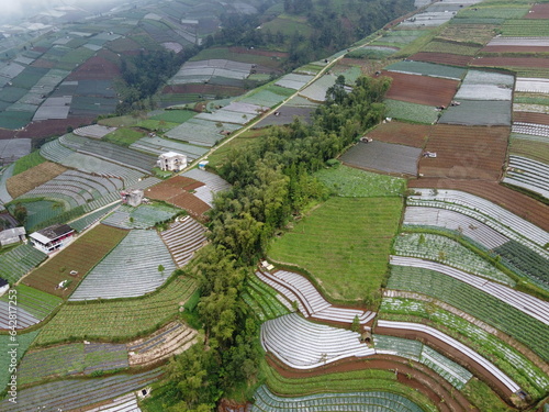 The beauty of the landscape and architecture of the arrangement of terraced houses in the tourist area of ​​Nepal van Java, Butuh Hamlet, Temanggung Village, Kaliangkrik District, Magelang, Central Ja photo