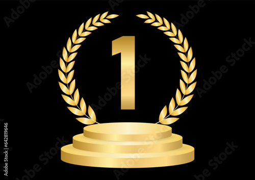 Number One Golden or The First Place Winner on Stage Podium. Winner Podium. Champion and Winning or Celebration Concept. Vector Illustration.