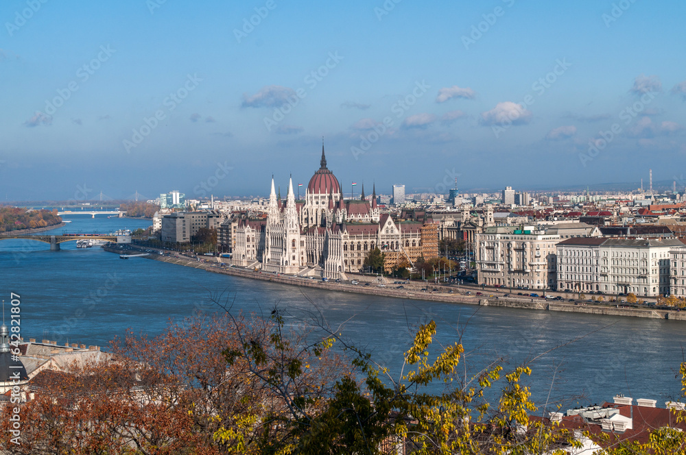 View of the Budapest city skyline (Hungary) with the Danube river and the parliament building.