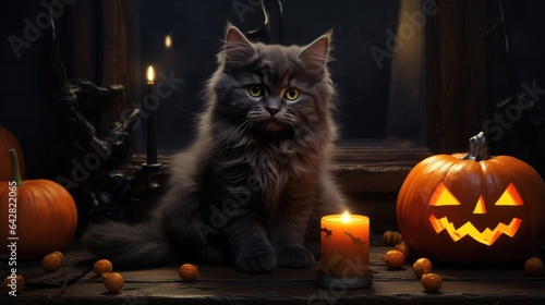 black cat and pumpkin