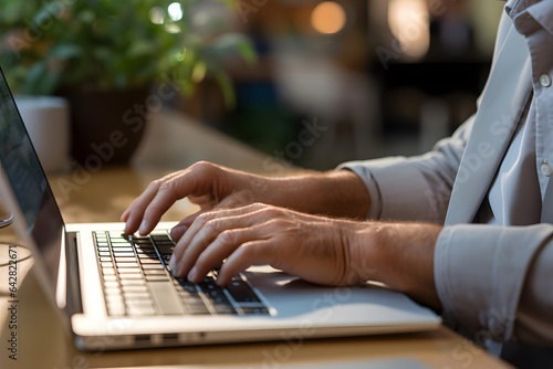 a man hands are typing on a laptop keyboard, a man works, develops a business, studies, plays a computer 