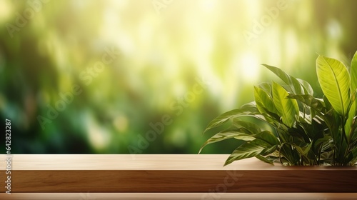 green grass on empty wooden table background