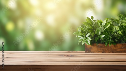 green grass on empty wooden table background © INK ART BACKGROUND