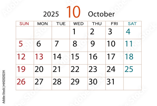 2025年カレンダー10月